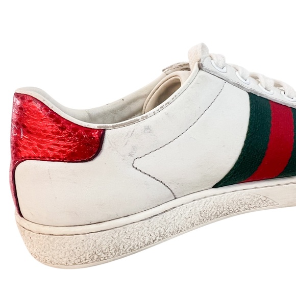 Gucci White Leather r Ace Low Top Sneakers - Picture 8 of 11